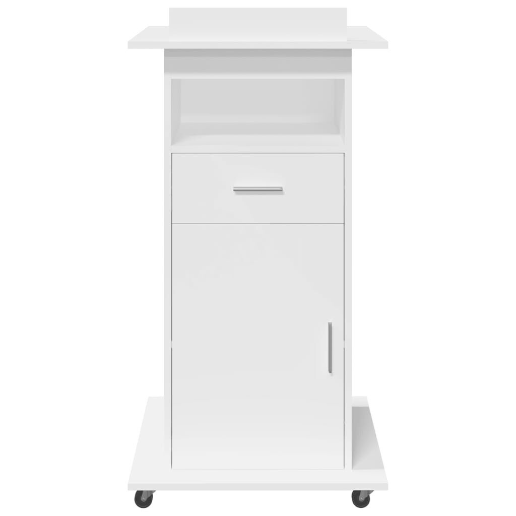 vidaXL Lessenaar met Wielen & Lade - Wit Bewerkt Hout - 55x55x107 cm - 61% Korting