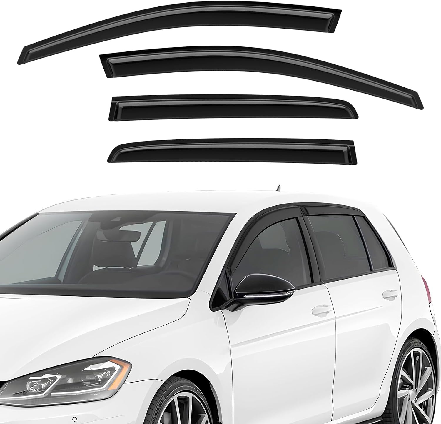 GEARMONSTER Winddeflector, compatibel met VW Golf 7 / VII 2014-2020, zelfklevend, autoraam, tape-on, regenbescherming, windscherm, 4 stuks, zwart