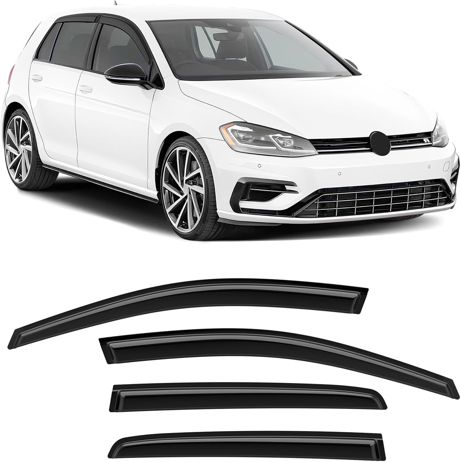 GEARMONSTER Winddeflector, compatibel met VW Golf 7 / VII 2014-2020, zelfklevend, autoraam, tape-on, regenbescherming, windscherm, 4 stuks, zwart