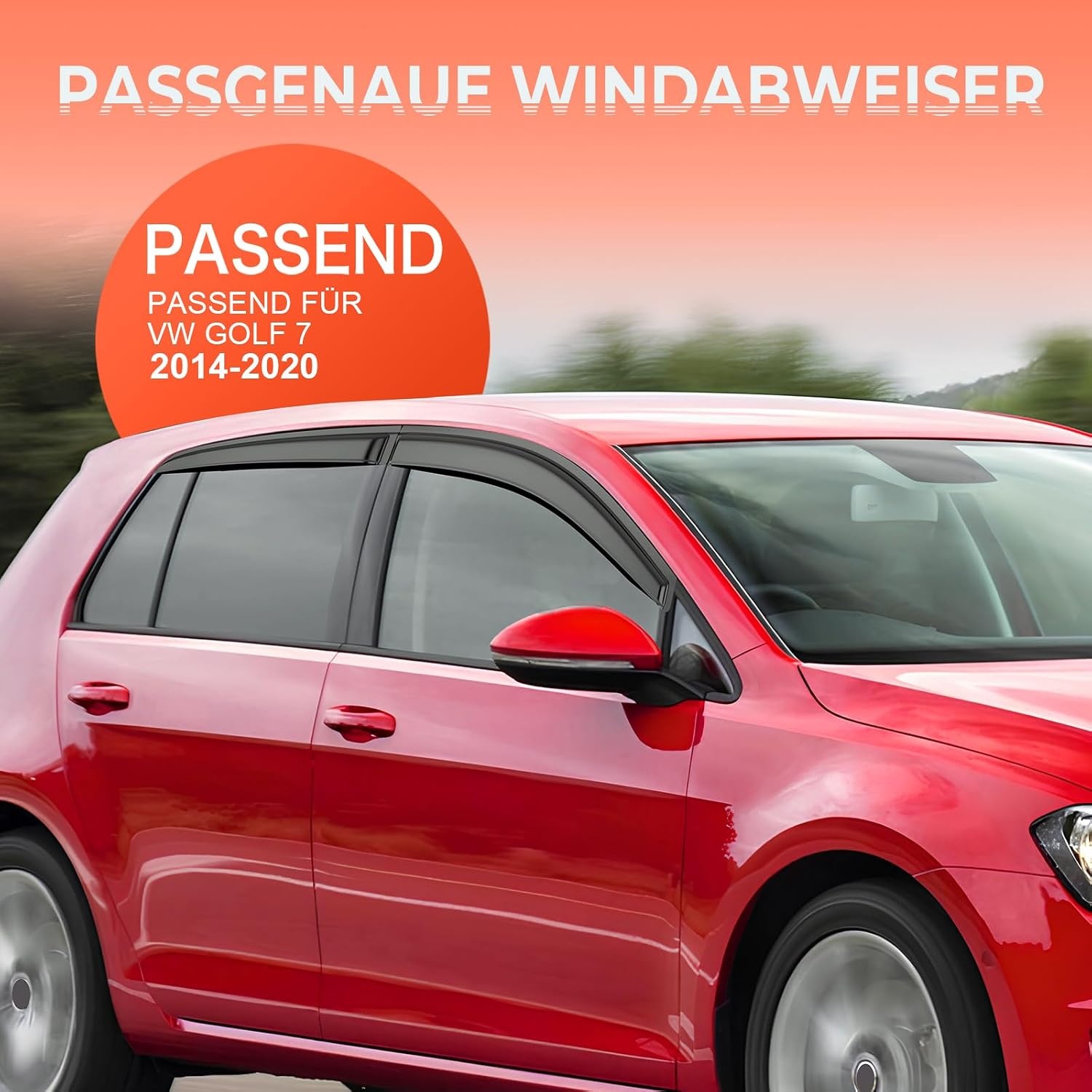 GEARMONSTER Winddeflector, compatibel met VW Golf 7 / VII 2014-2020, zelfklevend, autoraam, tape-on, regenbescherming, windscherm, 4 stuks, zwart
