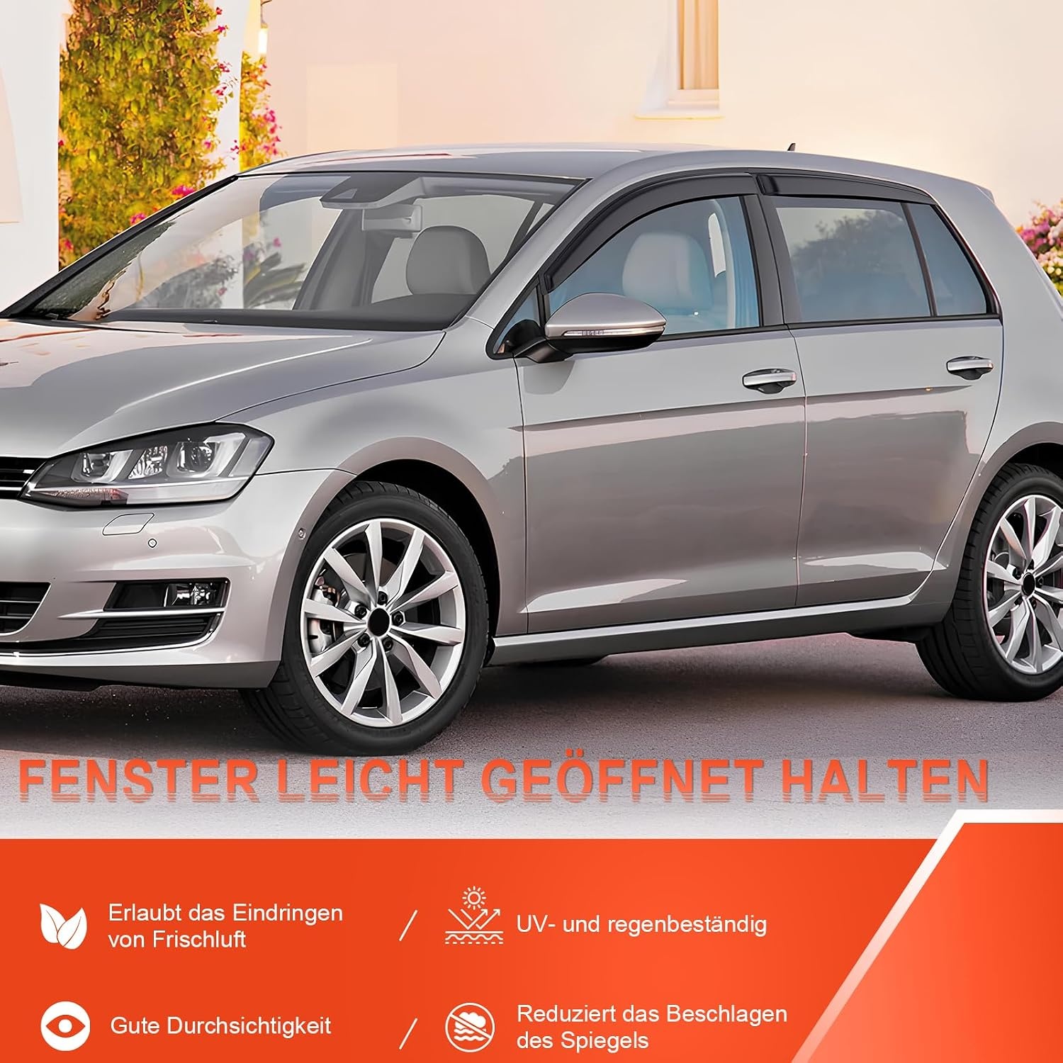 GEARMONSTER Winddeflector, compatibel met VW Golf 7 / VII 2014-2020, zelfklevend, autoraam, tape-on, regenbescherming, windscherm, 4 stuks, zwart