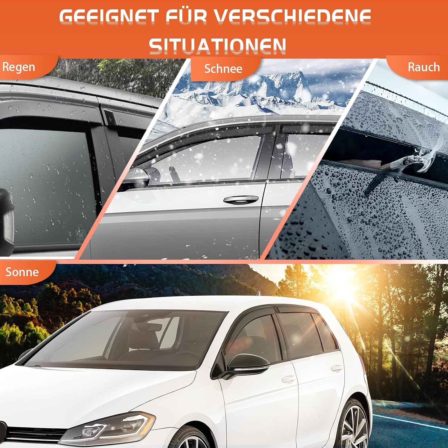GEARMONSTER Winddeflector, compatibel met VW Golf 7 / VII 2014-2020, zelfklevend, autoraam, tape-on, regenbescherming, windscherm, 4 stuks, zwart