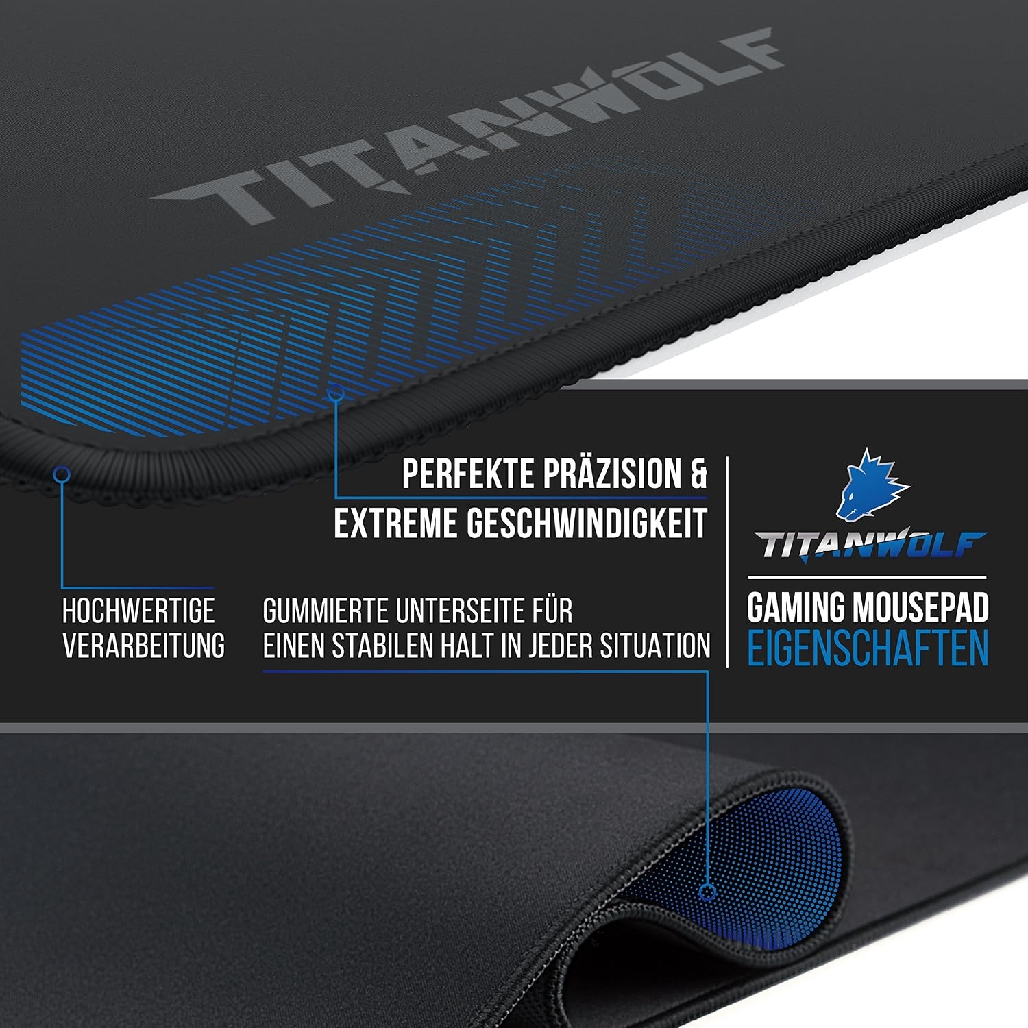 CSL-Computer Titanwolf XXL Speed Gaming-muismat, 900 x 400 mm, XXL muismat, onderlegger met Titanwolf-motief. Verbetert precisie en snelheid. Stabiele grip op gladde oppervlakken.