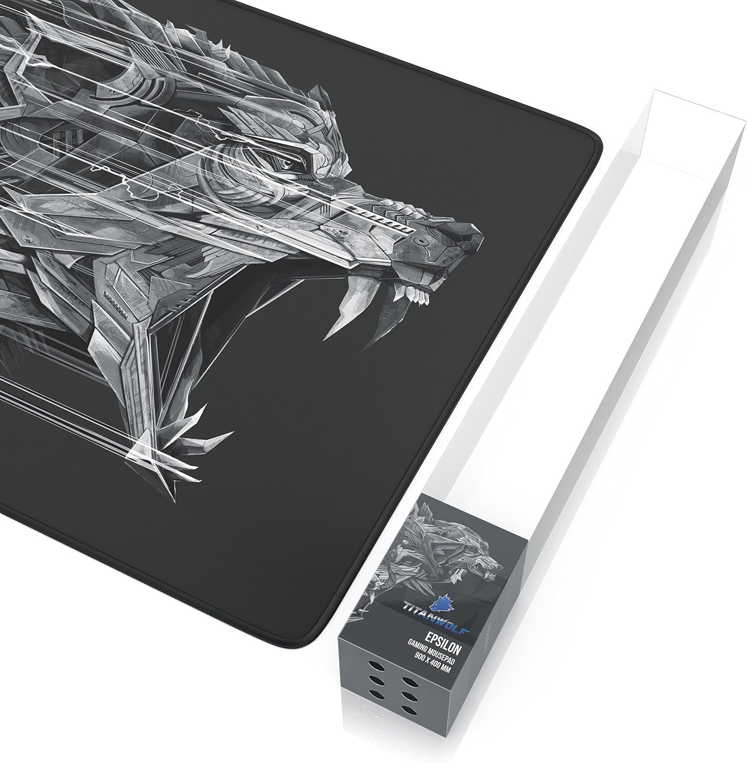 CSL-Computer Titanwolf XXL Speed Gaming-muismat, 900 x 400 mm, XXL muismat, onderlegger met Titanwolf-motief. Verbetert precisie en snelheid. Stabiele grip op gladde oppervlakken.