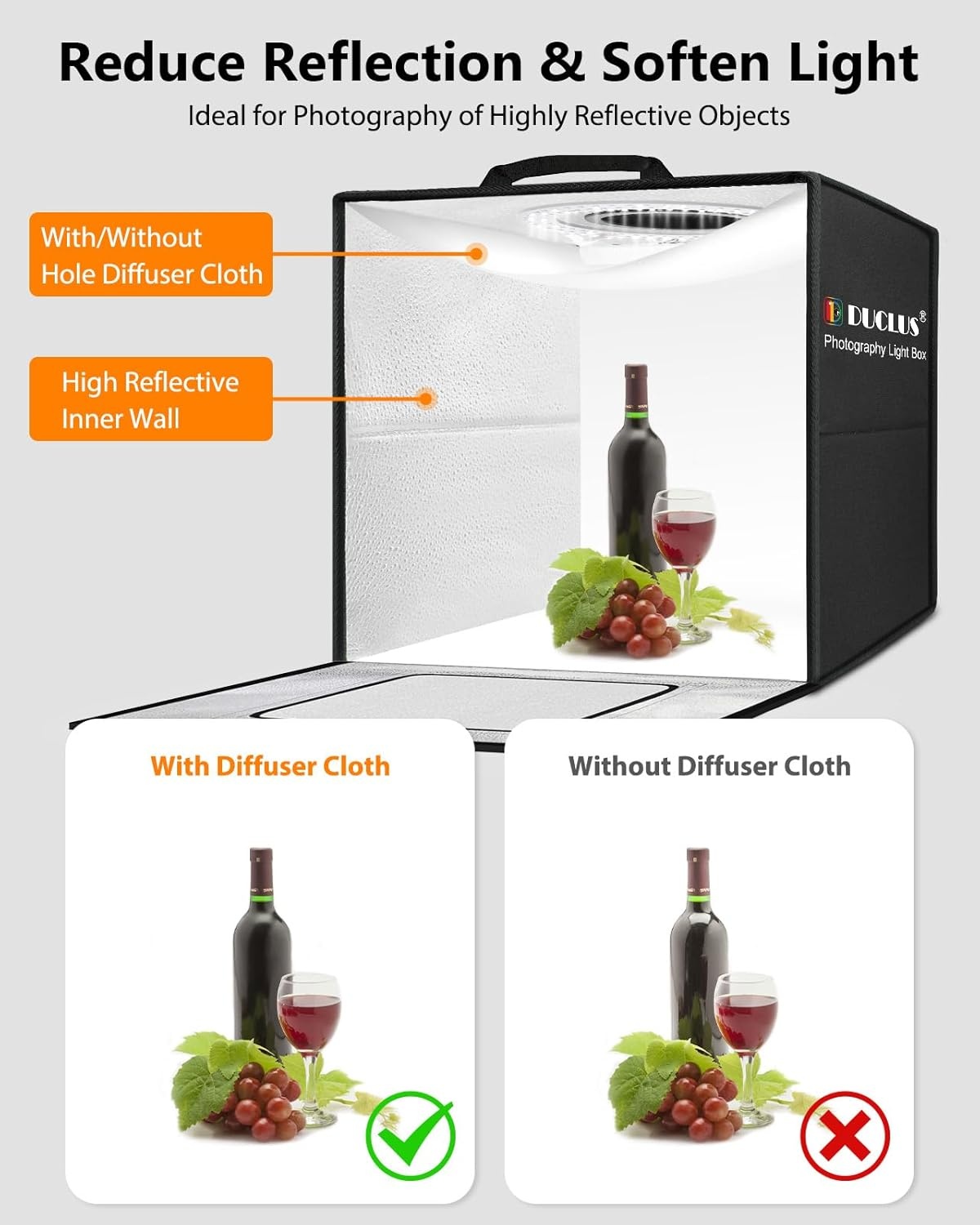 DUCLUS Fotostudio Box 50 x 50 x 50 cm met 216 LED lampen en 6 achtergronden