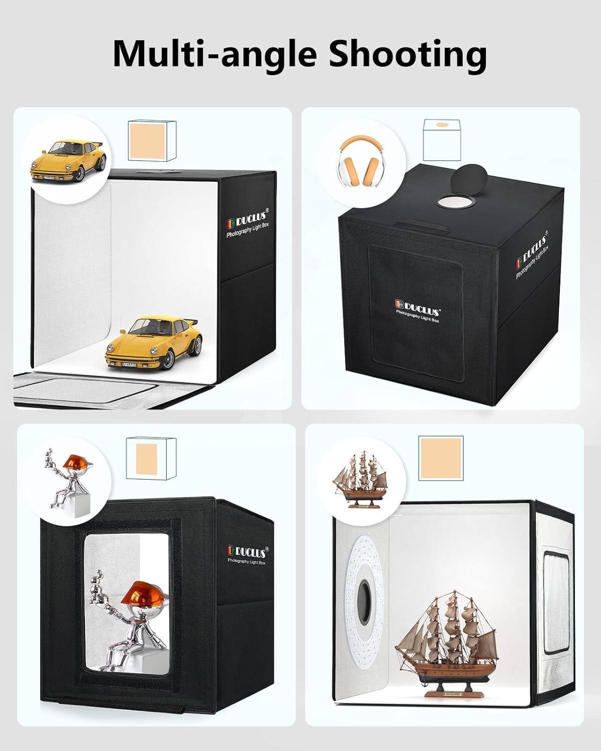 DUCLUS Fotostudio Box 50 x 50 x 50 cm met 216 LED lampen en 6 achtergronden