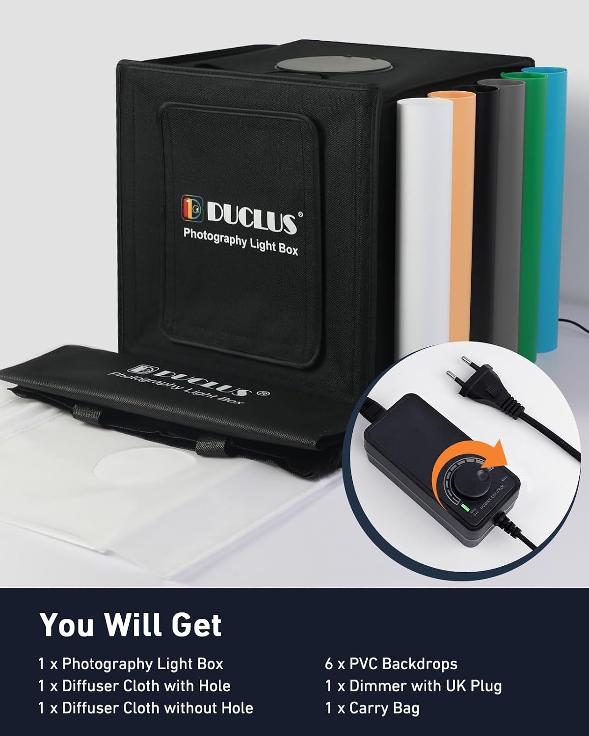DUCLUS Fotostudio Box 50 x 50 x 50 cm met 216 LED lampen en 6 achtergronden