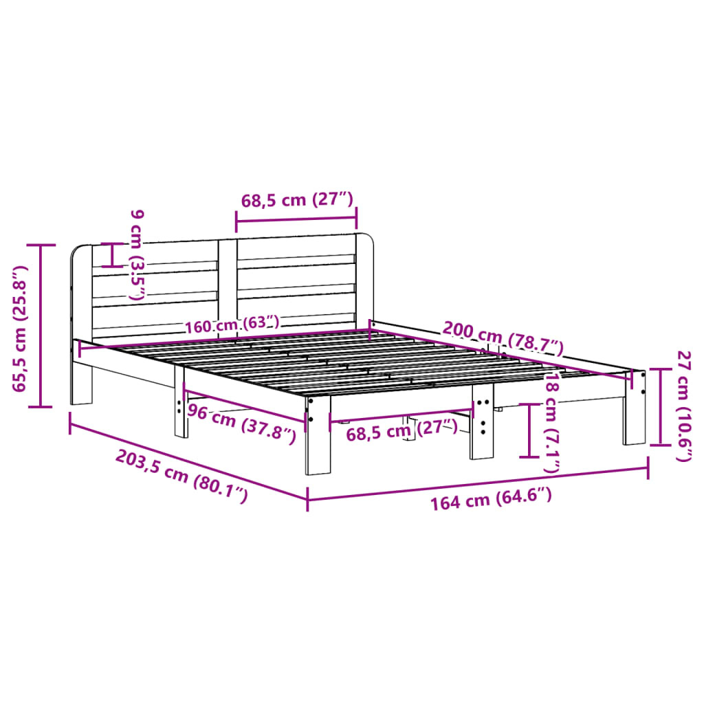 vidaXL Bedframe zonder matras massief grenenhout 160x200 cm