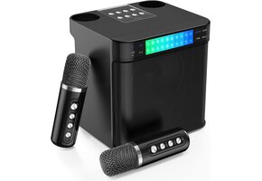 Draagbare Karaoke Set: 2 Mics, Bluetooth Speaker met LED