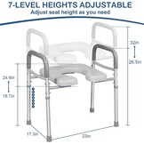 Verstelbare Toiletverhoger | 7 Hoogtes, Handgrepen & Opbergzak | Max. 227kg | 34% Korting