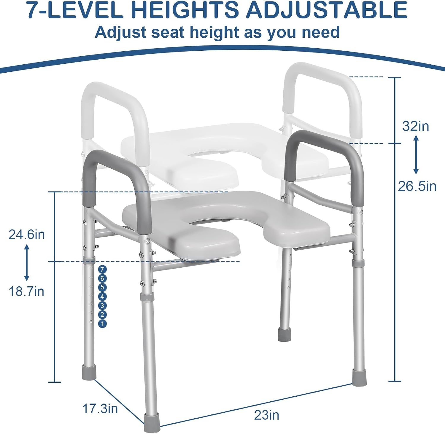 Verstelbare Toiletverhoger | 7 Hoogtes, Handgrepen & Opbergzak | Max. 227kg | 34% Korting