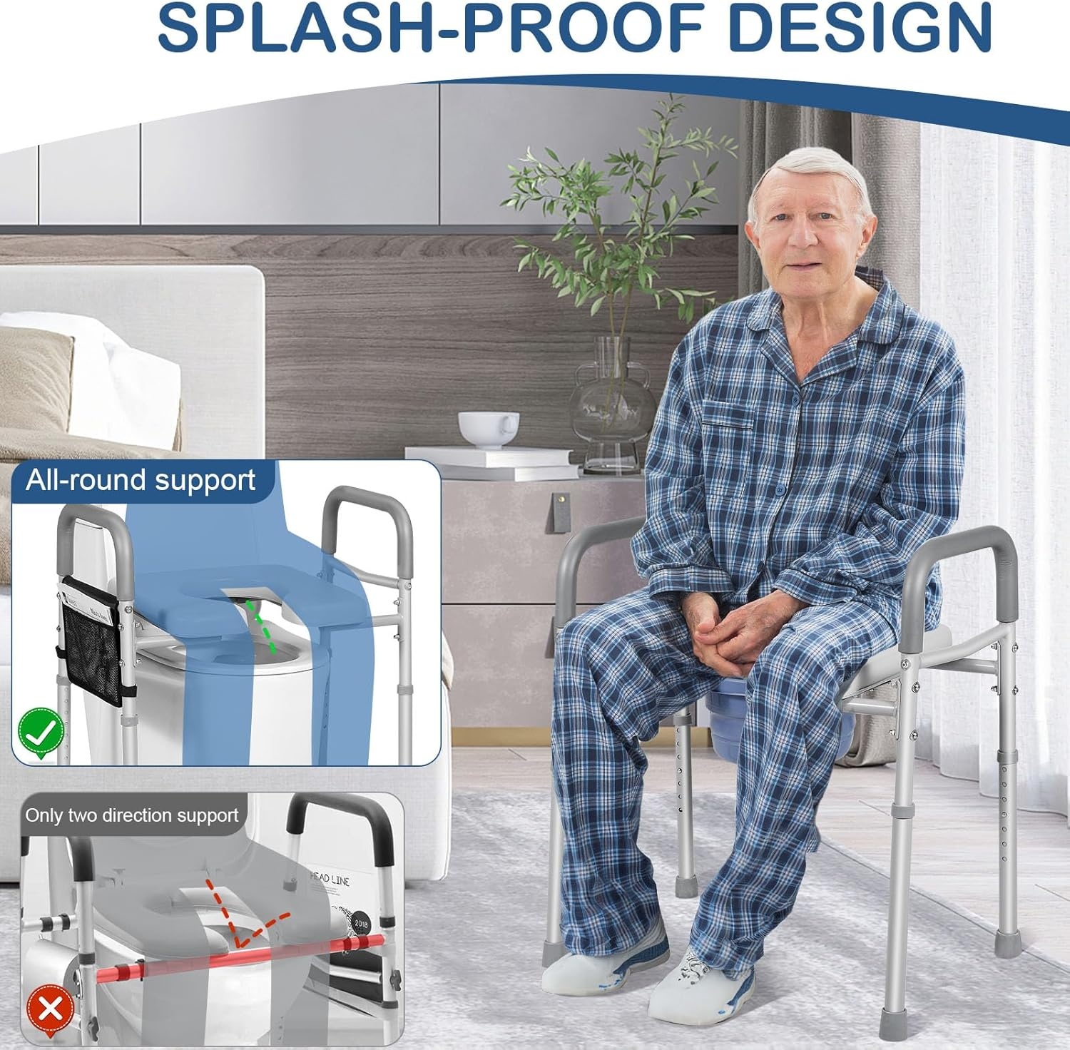 Verstelbare Toiletverhoger | 7 Hoogtes, Handgrepen & Opbergzak | Max. 227kg | 34% Korting