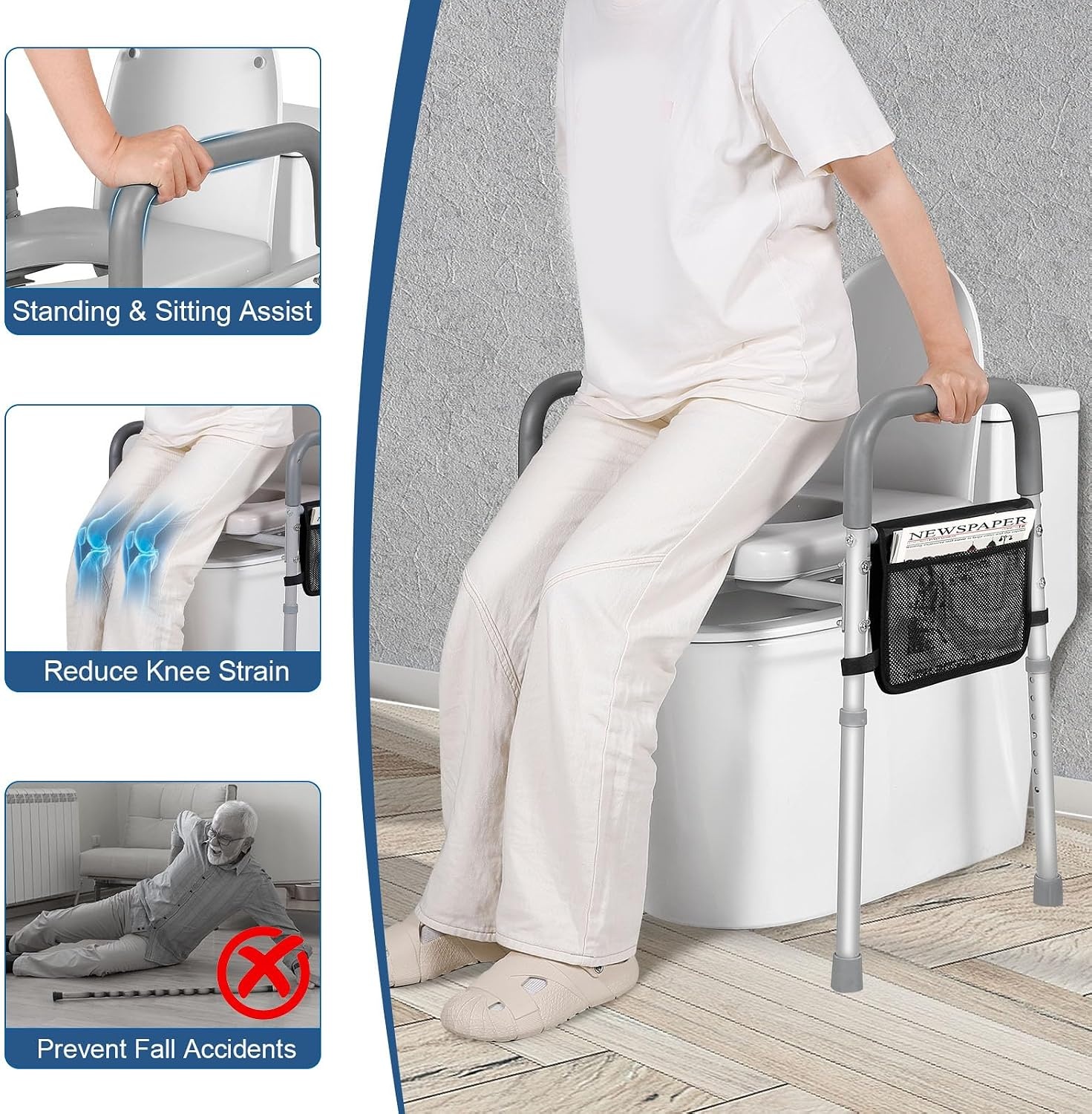Verstelbare Toiletverhoger | 7 Hoogtes, Handgrepen & Opbergzak | Max. 227kg | 34% Korting