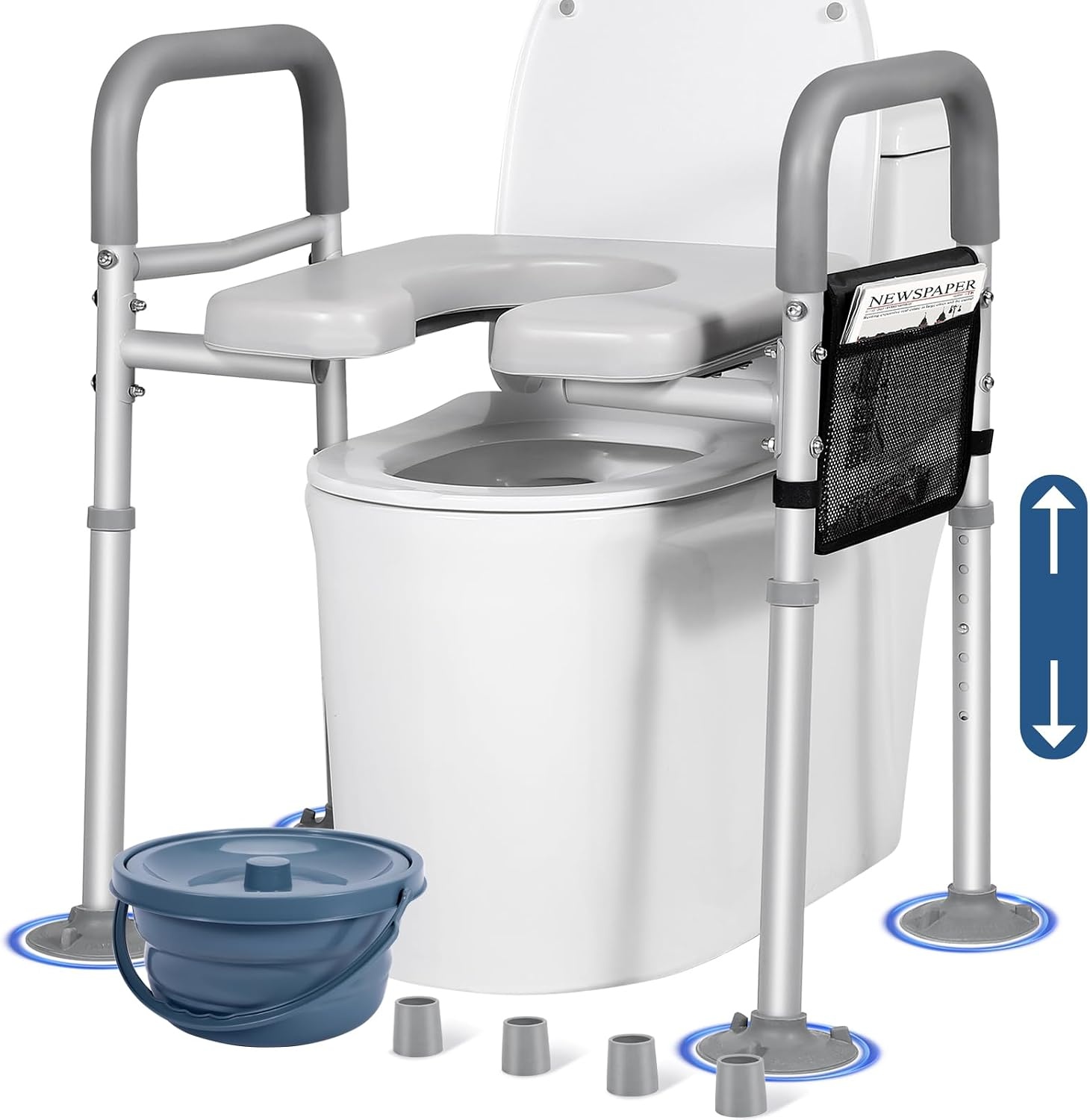 Verstelbare Toiletverhoger | 7 Hoogtes, Handgrepen & Opbergzak | Max. 227kg | 34% Korting