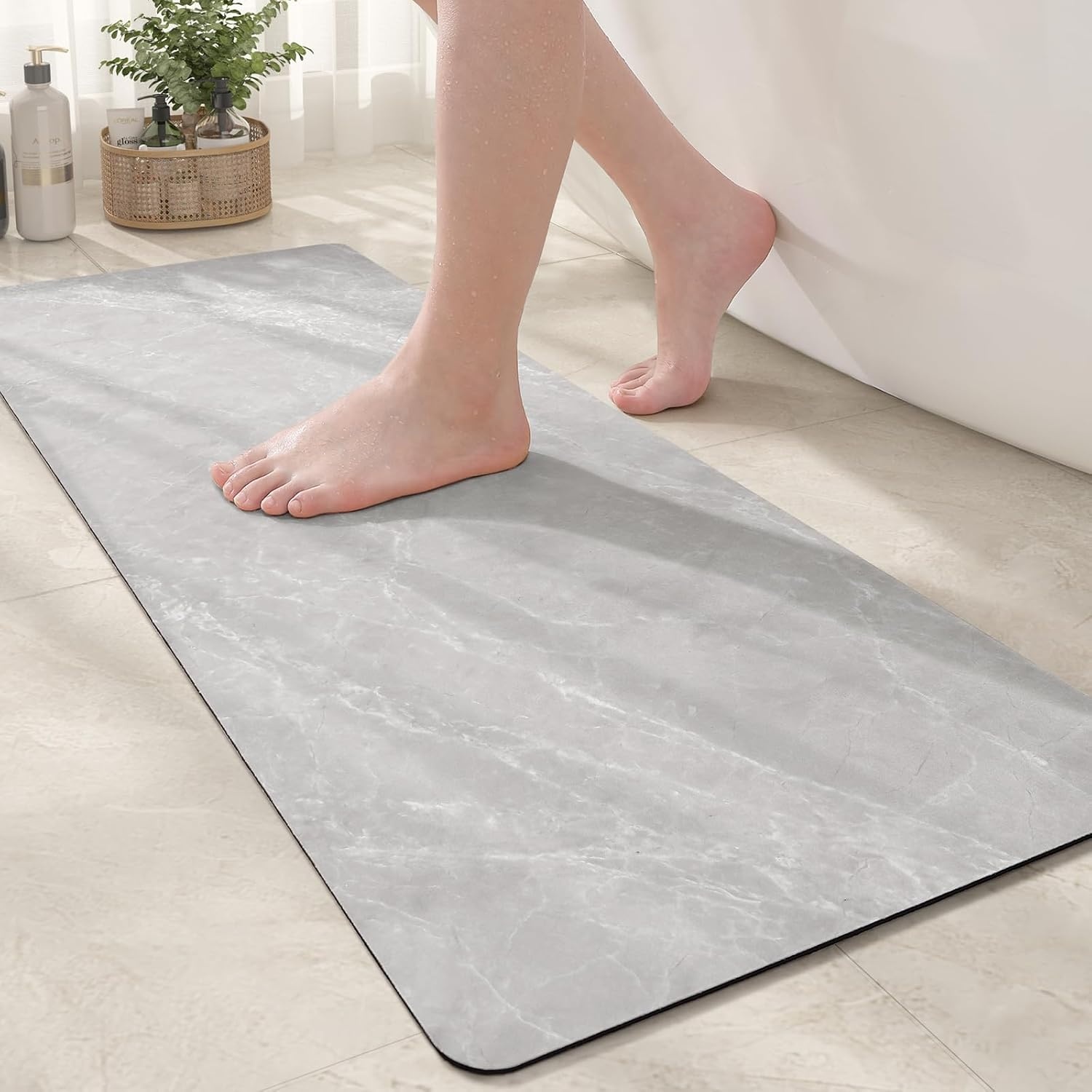 Antislip Badmat Marmerlook 43x110cm Grijs Wit - 58% Korting