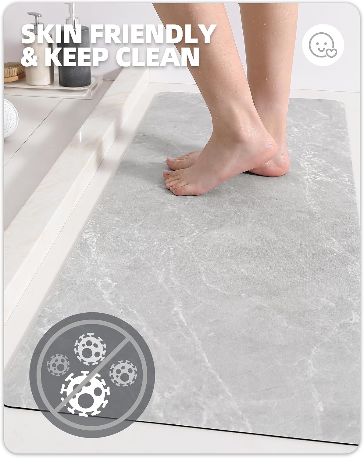 Antislip Badmat Marmerlook 43x110cm Grijs Wit - 58% Korting