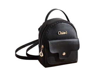 Kleine Zwarte Rugzak Handtas (Ecologisch Leer, Goud) - 10% Korting