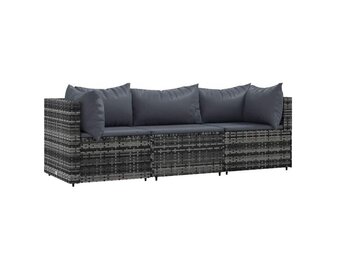 vidaXL 3-delige Loungeset met kussens poly rattan grijs