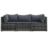 vidaXL 3-delige Loungeset met kussens poly rattan grijs