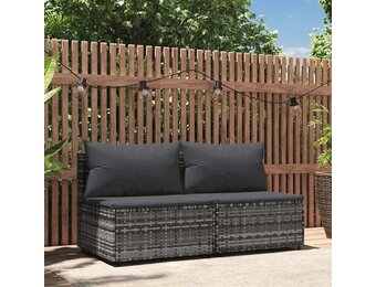 vidaXL Tuinmiddenbank met kussens 2 st poly rattan grijs