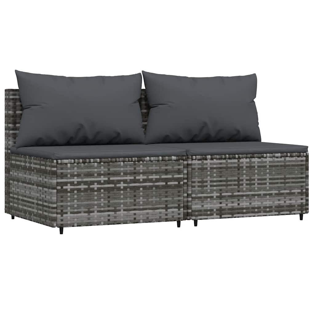 vidaXL Tuinmiddenbank met kussens 2 st poly rattan grijs
