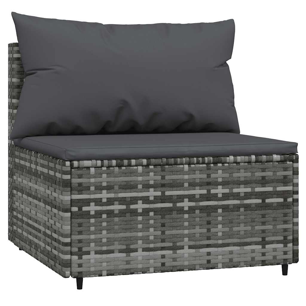vidaXL Tuinmiddenbank met kussens 2 st poly rattan grijs