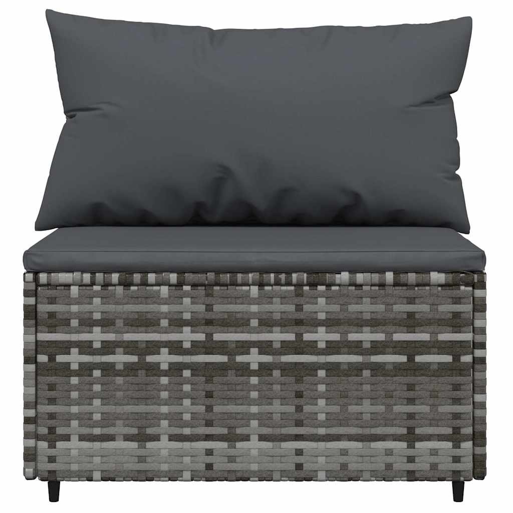 vidaXL Tuinmiddenbank met kussens 2 st poly rattan grijs