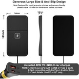 Wireless Car Charging Pad, polmxs 15W Fast Wireless Car Charger Pad Non-slip Car Wireless Charger Mat 30cm Cable with 70cm Extended Cable Compatible with iPhone 16/15/14/13/12/11, Samsung, Google