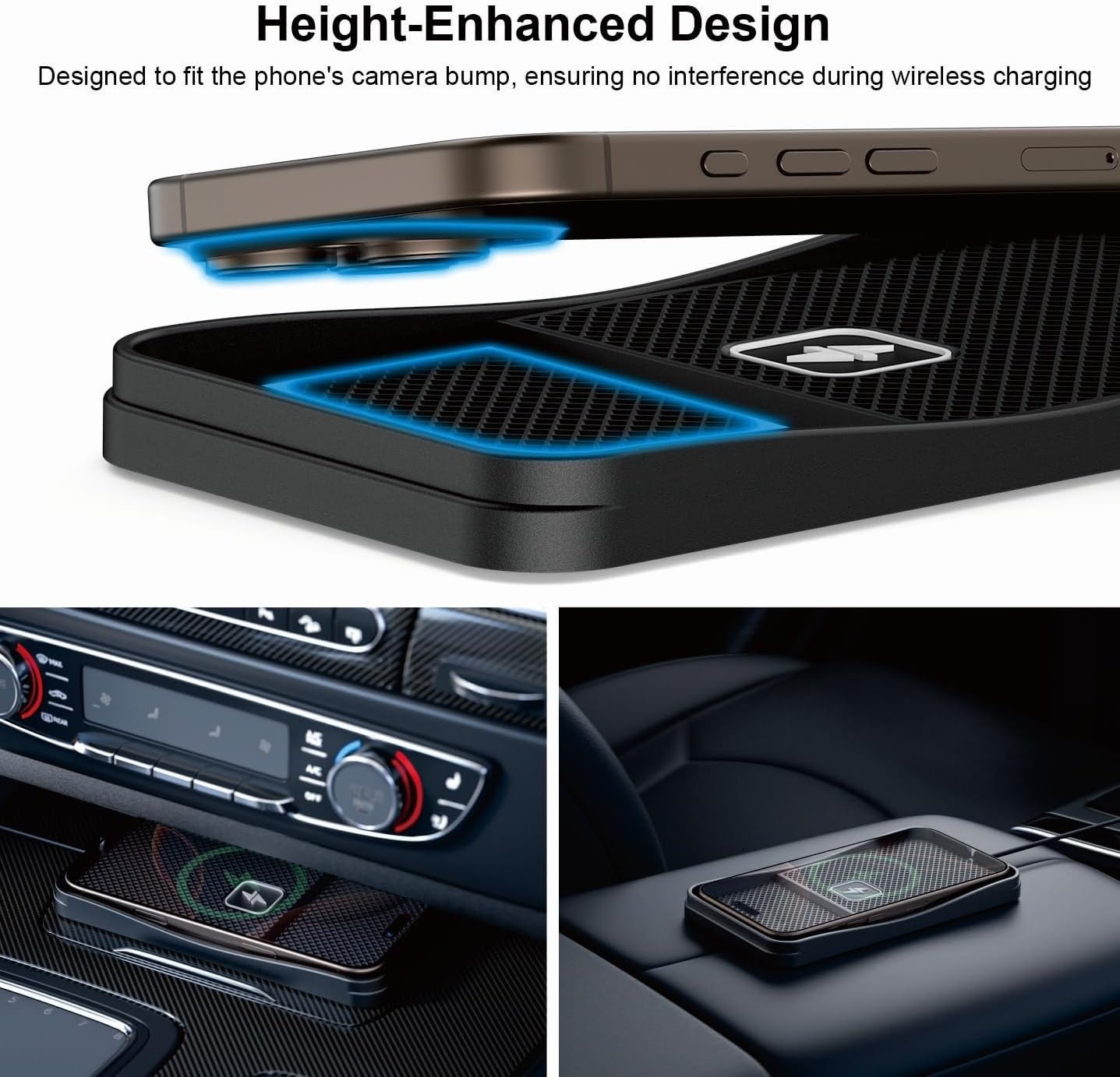 Wireless Car Charging Pad, polmxs 15W Fast Wireless Car Charger Pad Non-slip Car Wireless Charger Mat 30cm Cable with 70cm Extended Cable Compatible with iPhone 16/15/14/13/12/11, Samsung, Google