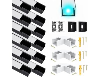 Chesbung Black LED Aluminium Profile for 16mm LED Strips, U Shape LED Channel Diffuser Track with Milky White Cover and 90 Degree Corner Connector, Suitable for Philips Hue LED Light Strip