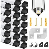 Chesbung Black LED Aluminium Profile for 16mm LED Strips, U Shape LED Channel Diffuser Track with Milky White Cover and 90 Degree Corner Connector, Suitable for Philips Hue LED Light Strip