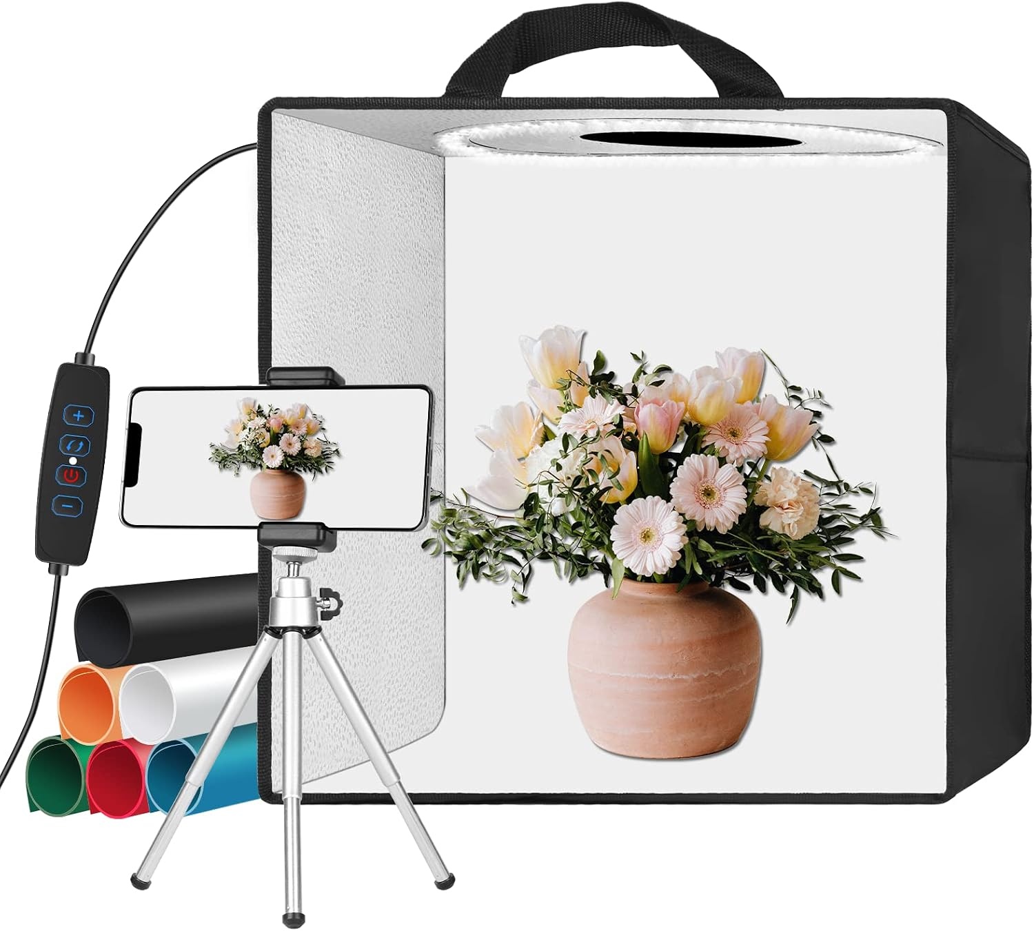 EMART Fotostudio Light Box 30x30x30 cm met 120 LED lampen en 6 achtergrondkleuren
