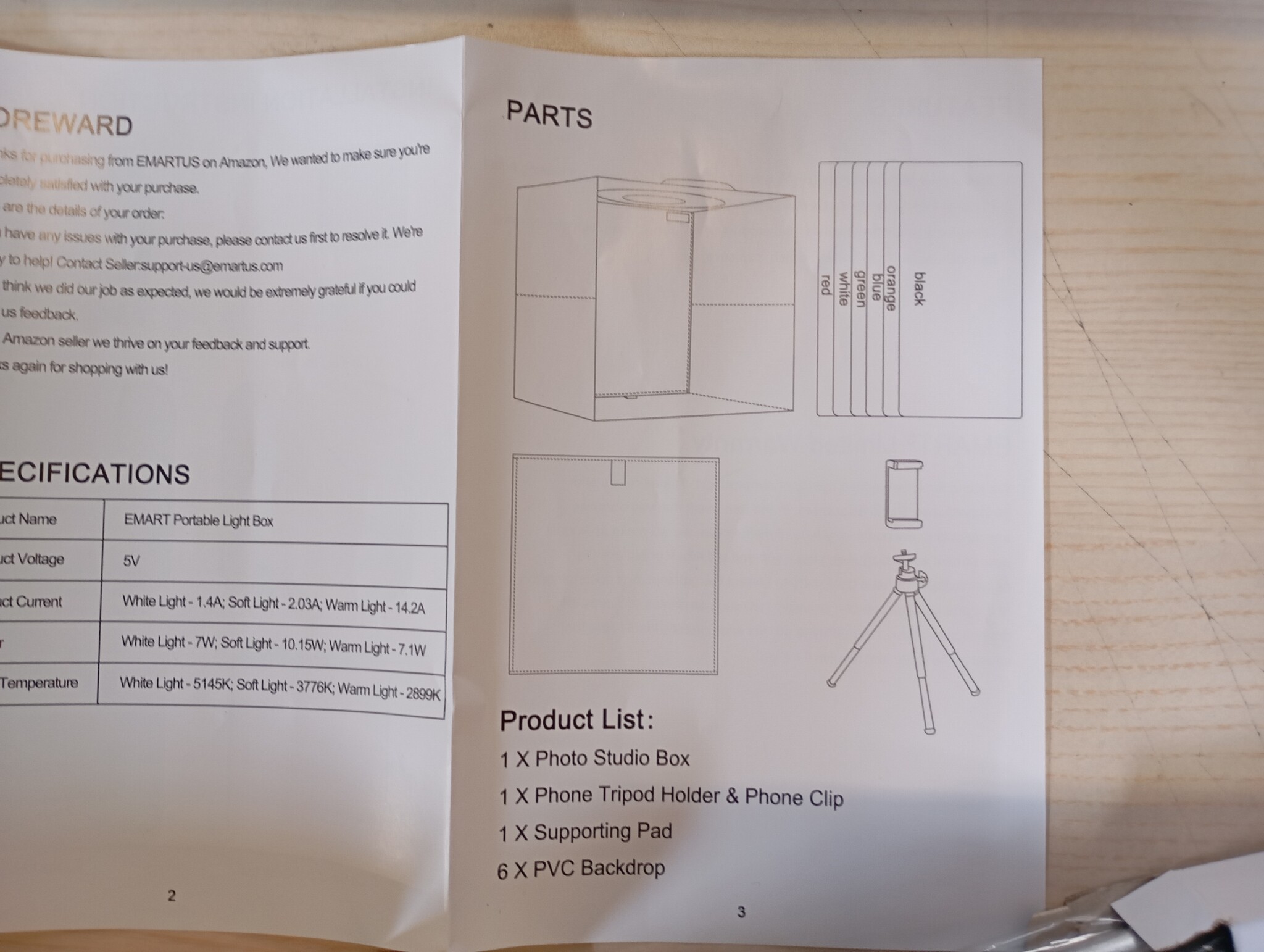 EMART Fotostudio Light Box 30x30x30 cm met 120 LED lampen en 6 achtergrondkleuren