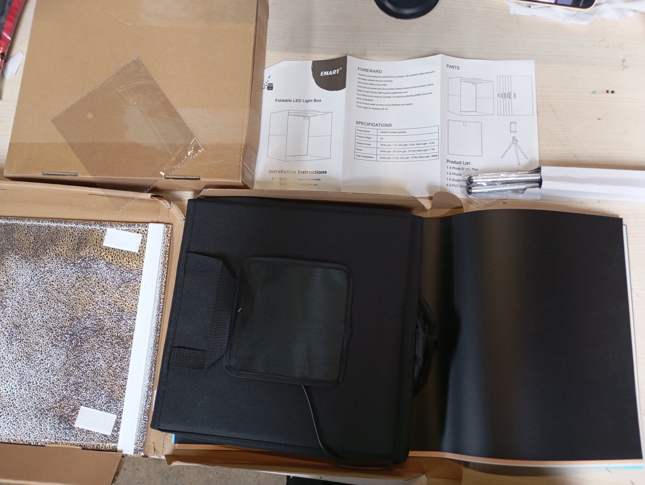 EMART Fotostudio Light Box 30x30x30 cm met 120 LED lampen en 6 achtergrondkleuren