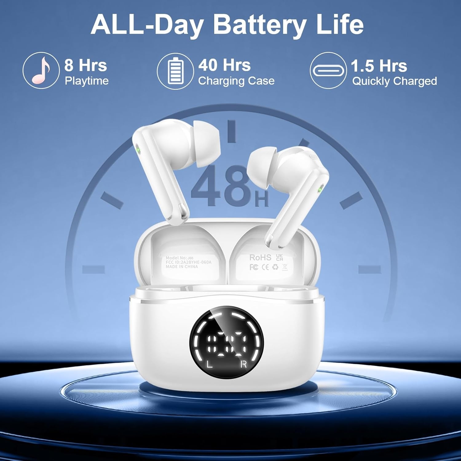 Nerunsa Bluetooth hoofdtelefoon, sport, hoofdtelefoon, draadloos, bluetooth, 50 uur speeltijd, in-ear hoofdtelefoon met ENC ruisonderdrukking, IP7 waterdicht, draadloze hoofdtelefoon