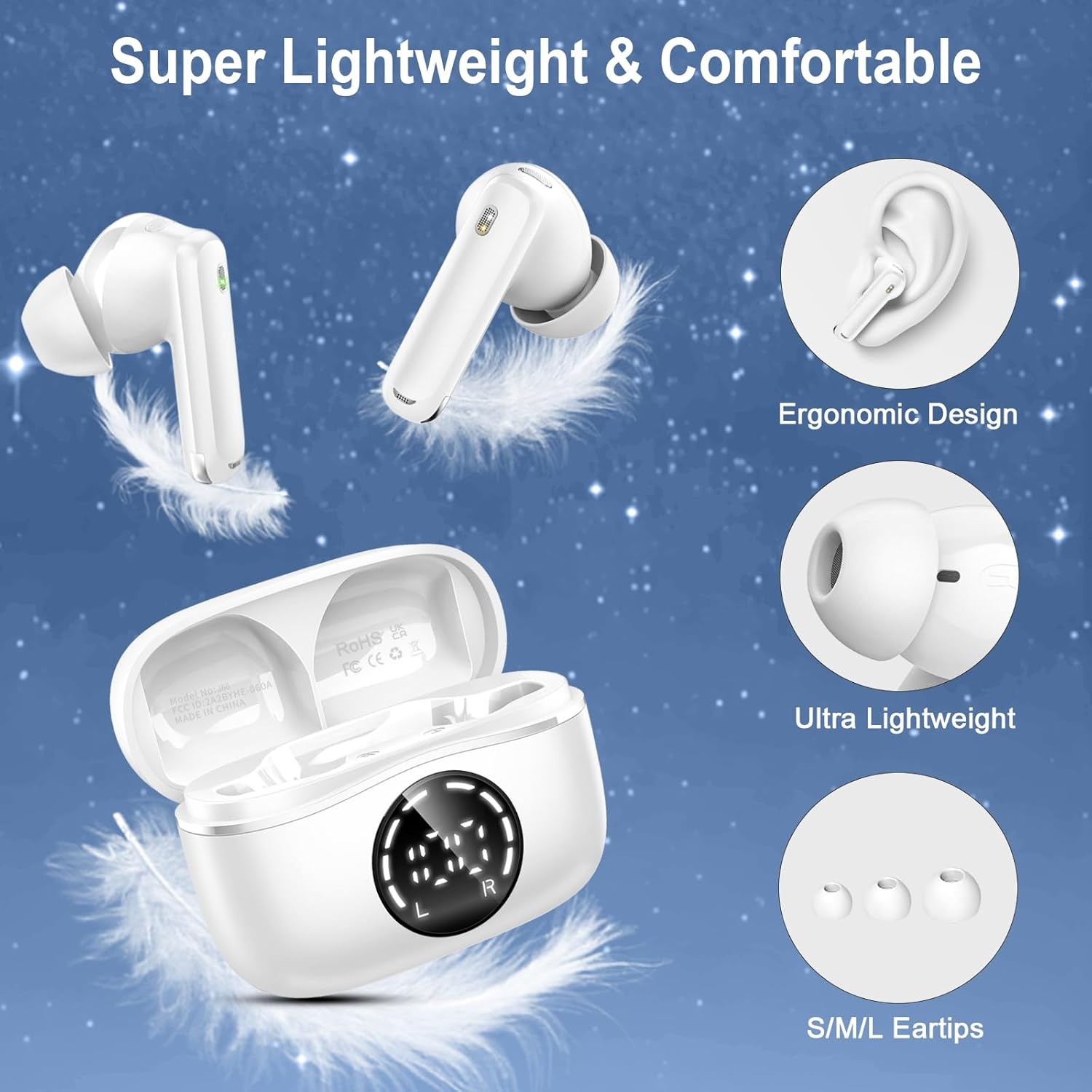 Nerunsa Bluetooth hoofdtelefoon, sport, hoofdtelefoon, draadloos, bluetooth, 50 uur speeltijd, in-ear hoofdtelefoon met ENC ruisonderdrukking, IP7 waterdicht, draadloze hoofdtelefoon