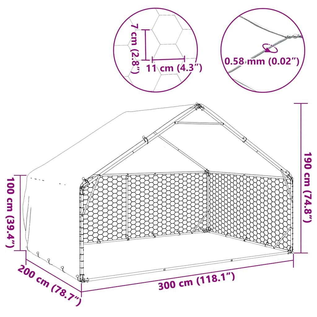 vidaXL Hondenkennel buiten met deksel 3x2x1,9 m gegalvaniseerd staal