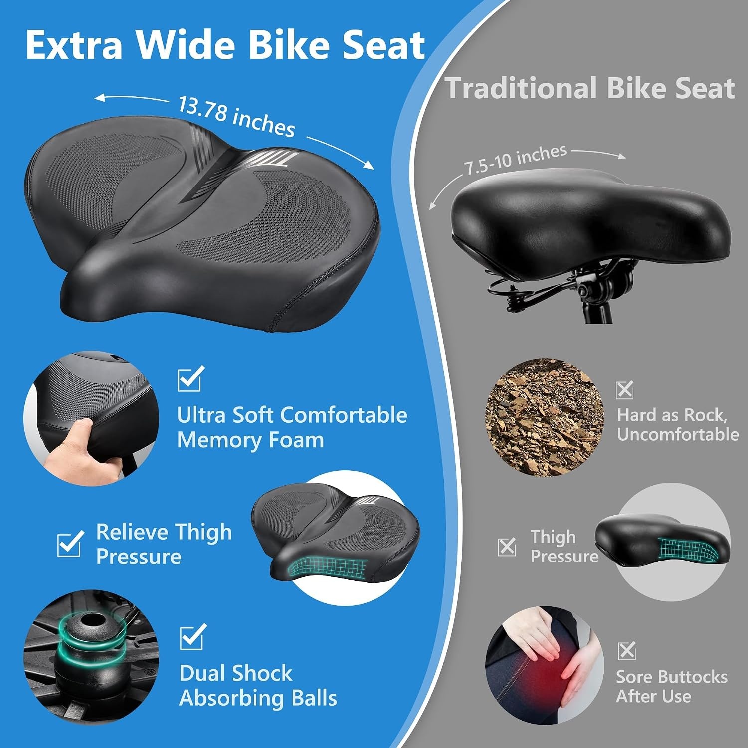 DAWAY C40 Fietszadel met extra zacht schuimvulling, voor dames en heren, senioren, universeel reservezadel voor hometrainer, MTB, e-bike, stadsfiets, racefiets