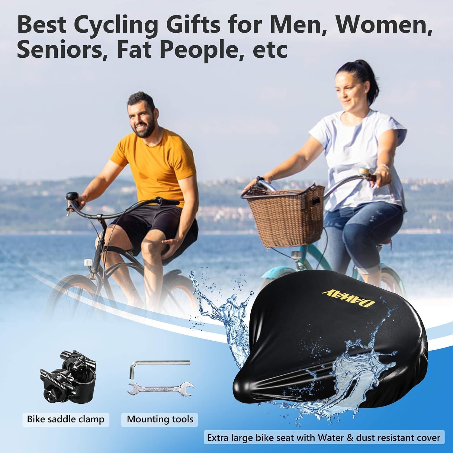DAWAY C40 Fietszadel met extra zacht schuimvulling, voor dames en heren, senioren, universeel reservezadel voor hometrainer, MTB, e-bike, stadsfiets, racefiets