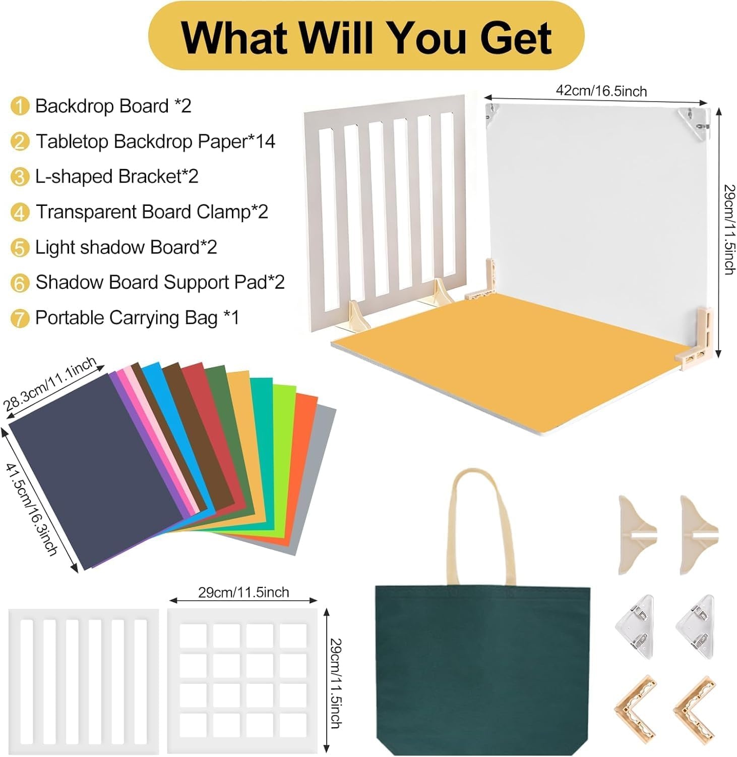EMART Photography Background Set 42x29cm,14 Double Sided Background Papers and 2 Photography Windows,Suitable For Food,Jewellery, Skin Care Products and Small Product Photography
