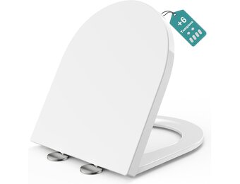 WC Sitz Lange D Form 460x365 mm, Toilettendeckel mit Absenkautomatik D Form, Weiß WC Deckel, Klositz Duroplast, Toilettensitze Soft Close, Toilettenbrille Leise Schließend, Stabile Klobrille