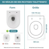 WC Sitz Lange D Form 460x365 mm, Toilettendeckel mit Absenkautomatik D Form, Weiß WC Deckel, Klositz Duroplast, Toilettensitze Soft Close, Toilettenbrille Leise Schließend, Stabile Klobrille