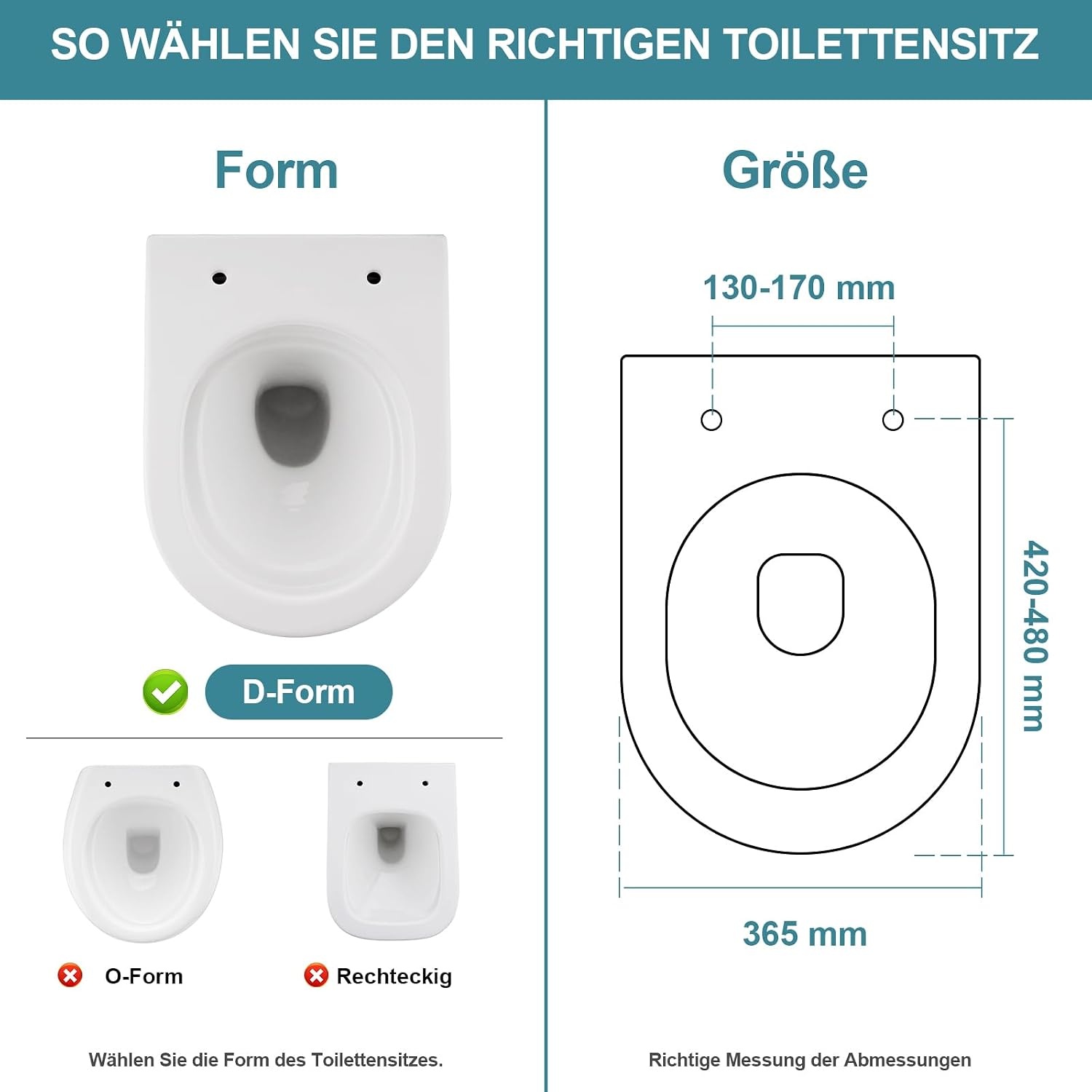 WC Sitz Lange D Form 460x365 mm, Toilettendeckel mit Absenkautomatik D Form, Weiß WC Deckel, Klositz Duroplast, Toilettensitze Soft Close, Toilettenbrille Leise Schließend, Stabile Klobrille
