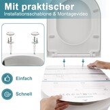 WC Sitz Lange D Form 460x365 mm, Toilettendeckel mit Absenkautomatik D Form, Weiß WC Deckel, Klositz Duroplast, Toilettensitze Soft Close, Toilettenbrille Leise Schließend, Stabile Klobrille
