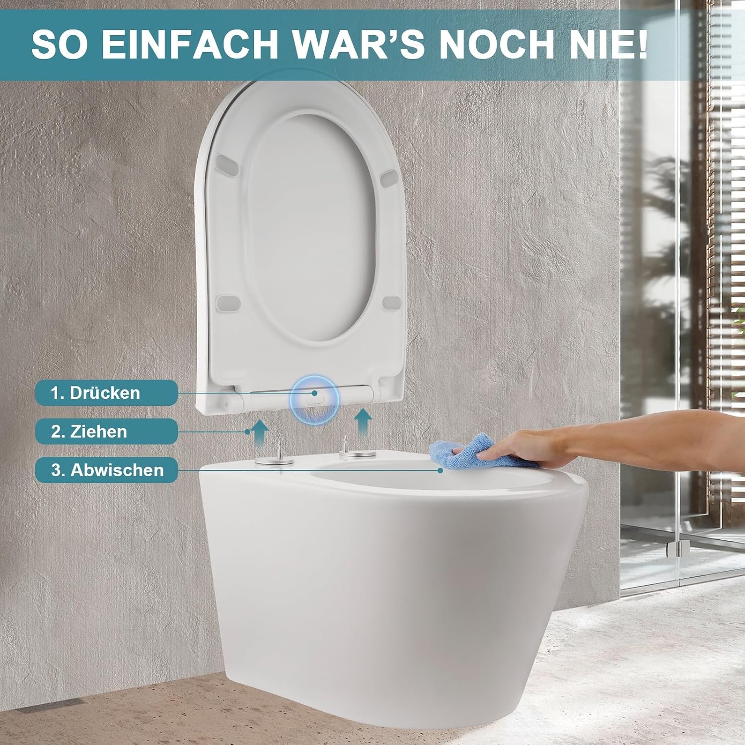 WC Sitz Lange D Form 460x365 mm, Toilettendeckel mit Absenkautomatik D Form, Weiß WC Deckel, Klositz Duroplast, Toilettensitze Soft Close, Toilettenbrille Leise Schließend, Stabile Klobrille