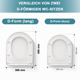 WC Sitz Lange D Form 460x365 mm, Toilettendeckel mit Absenkautomatik D Form, Weiß WC Deckel, Klositz Duroplast, Toilettensitze Soft Close, Toilettenbrille Leise Schließend, Stabile Klobrille