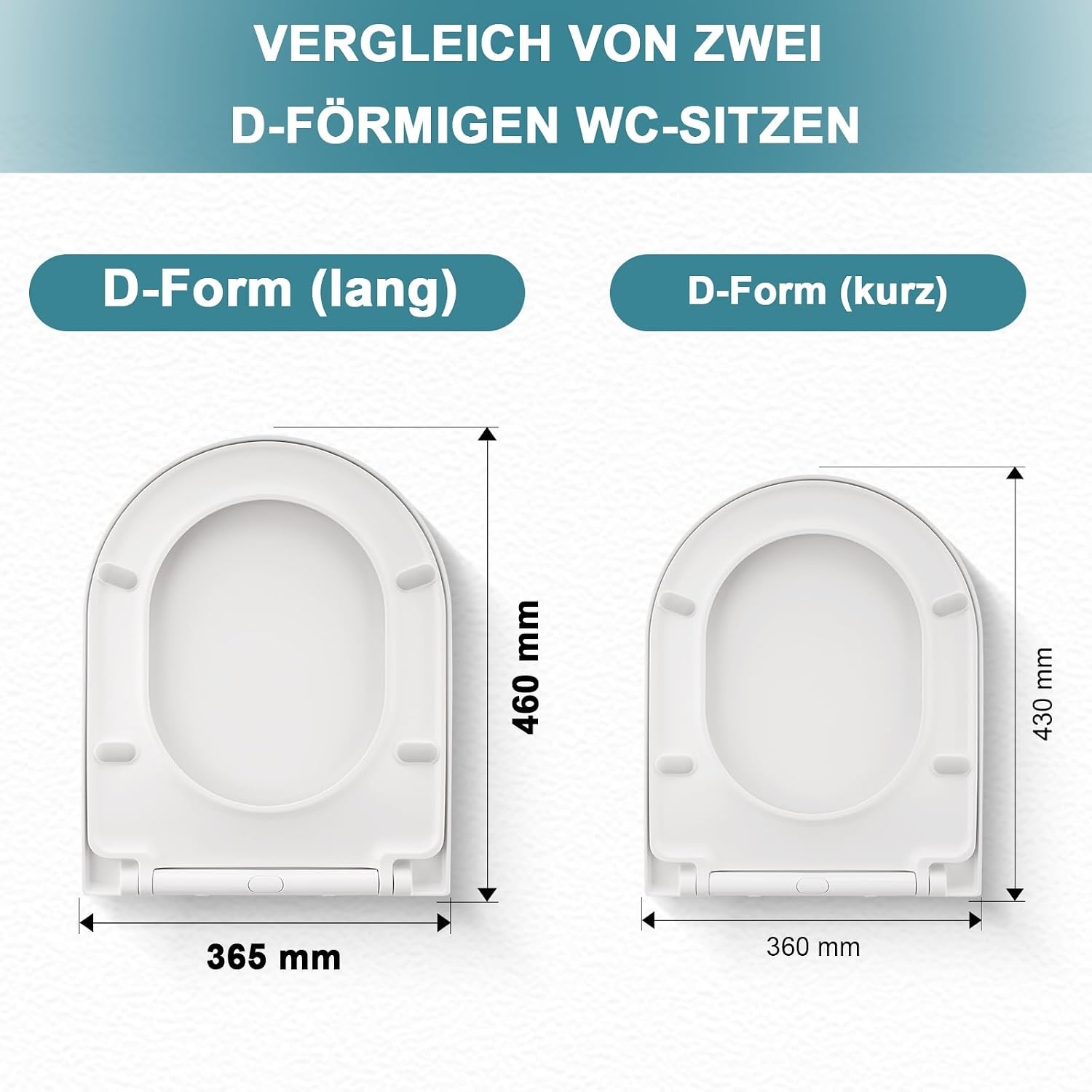 WC Sitz Lange D Form 460x365 mm, Toilettendeckel mit Absenkautomatik D Form, Weiß WC Deckel, Klositz Duroplast, Toilettensitze Soft Close, Toilettenbrille Leise Schließend, Stabile Klobrille
