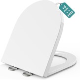 WC Sitz Lange D Form 460x365 mm, Toilettendeckel mit Absenkautomatik D Form, Weiß WC Deckel, Klositz Duroplast, Toilettensitze Soft Close, Toilettenbrille Leise Schließend, Stabile Klobrille