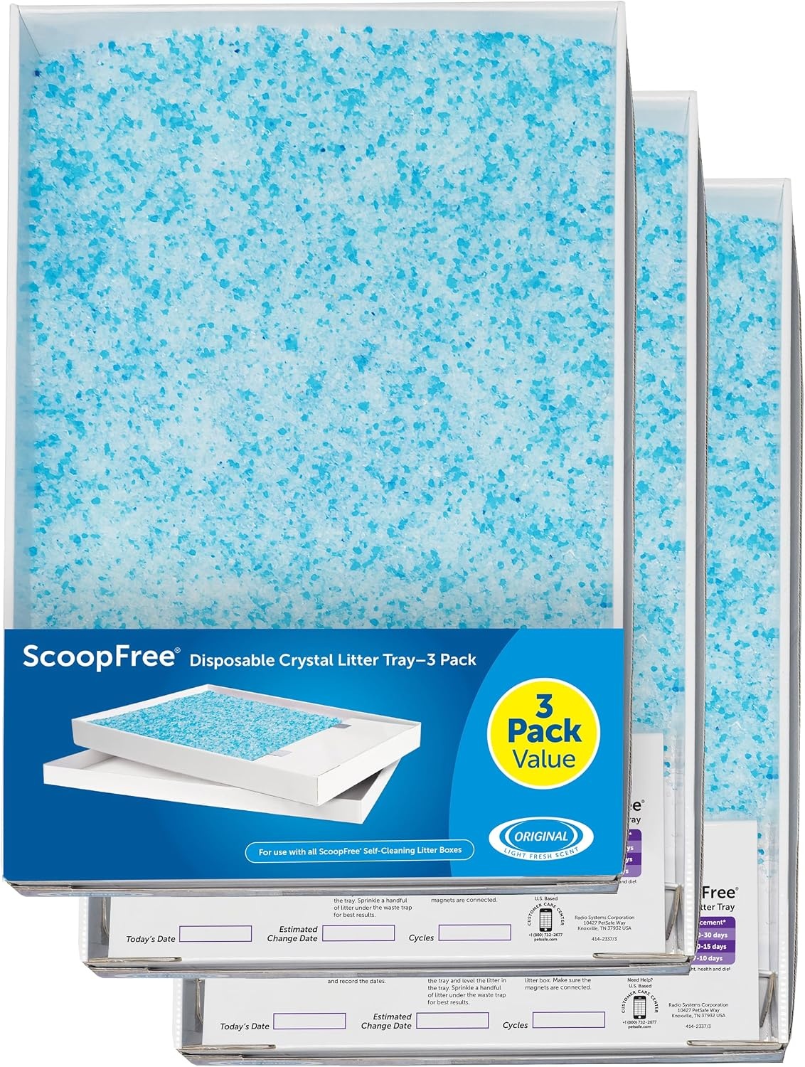 PetSafe ScoopFree Vervangende Blauwe Kristallen Kattenbak - Geurcontrole, Stofvrij, Lekvrij - 3-Pack