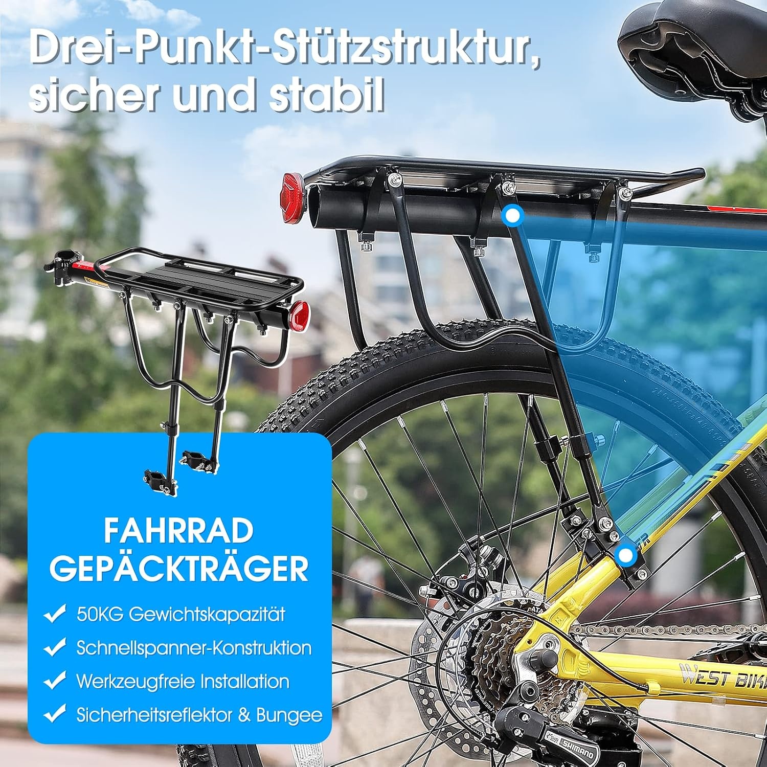 West Biking MTB Bagagedrager Aluminium - Zwart - Verstelbaar tot 50 kg